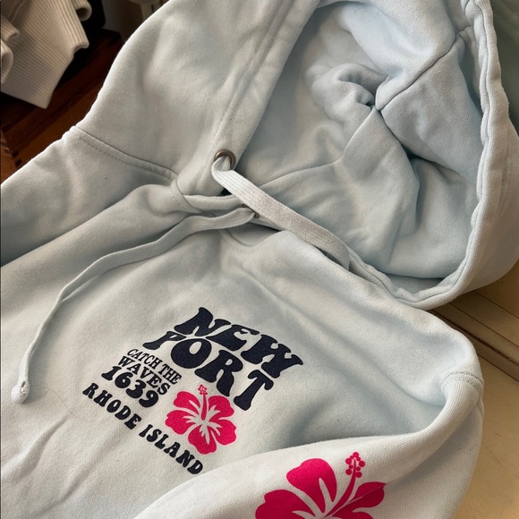 Newport Blue Hoodie with Pink Hibiscus - Picture 2 of 4